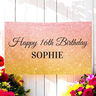 Pink Yellow Birthday Party Glitter Banner