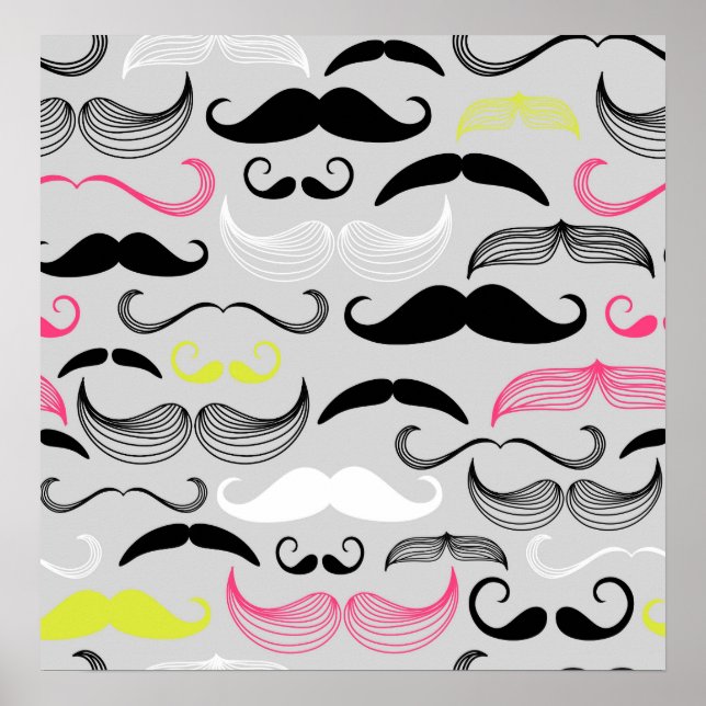 Pink, Yellow & Black Moustaches Poster (Front)
