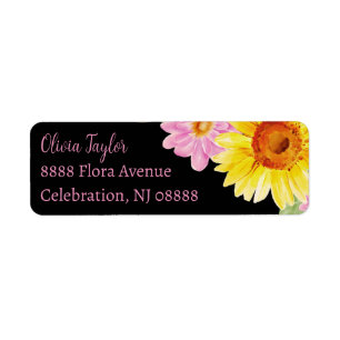 Pink Yellow Black Sunflower Nom Adresse de retour