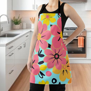 Pink & Yellow Blossoms on Sky Blue-Dopamine Style Apron