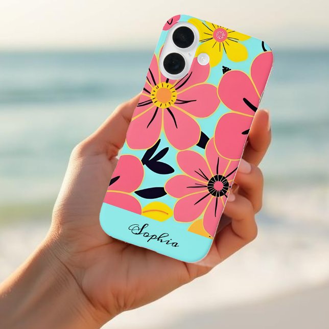 Pink & Yellow Blossoms on Sky Blue-Dopamine Style Case-Mate iPhone Case (Pink & Yellow Blossoms on Sky Blue-Dopamine Style Case-Mate iPhone Case)