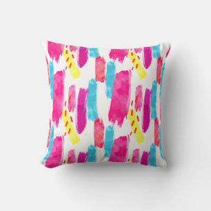 PInk Yellow Blue Abstract Paint Strokes Throw Pillow