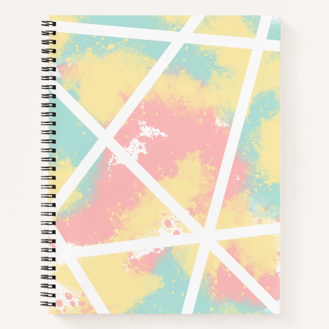 Pink, Yellow, Blue Abstract Paint with White Lines Notebook (Front)