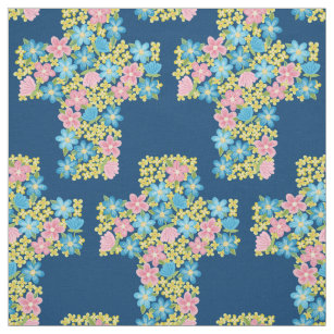 Pink Yellow Blue Floral Cross Pattern Fabric