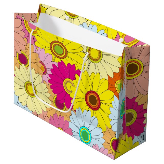 Pink Yellow Blue Flowers Pattern Large Gift Bag (Front Angled)