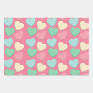 Pink Yellow Blue Green Heart Pattern Wrapping Paper Sheet