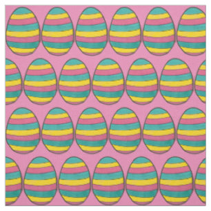 Pink Yellow Blue Happy Easter Egg Hunt Fabric