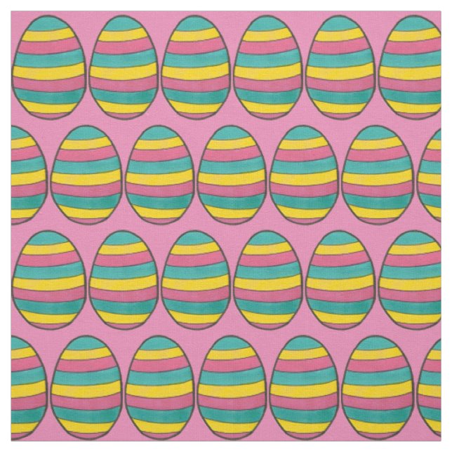 Pink Yellow Blue Happy Easter Egg Hunt Fabric (Swatch)
