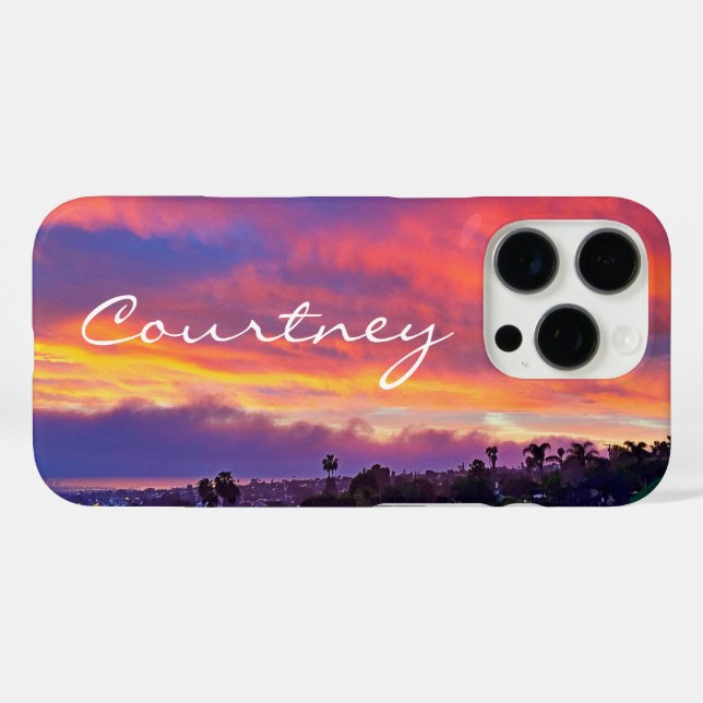 Pink yellow blue sunset clouds custom name script Case-Mate iPhone case (Back (Horizontal))