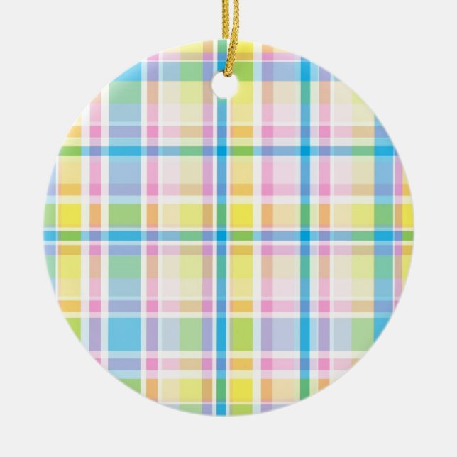 Pink yellow blue tartan pattern accessories trendy ceramic ornament (Front)