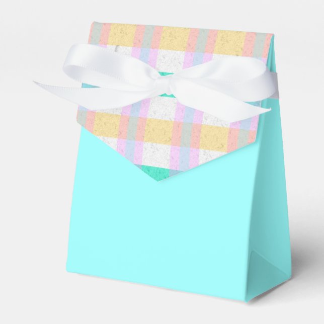 Pink Yellow Blue Turquoise Plaid Pattern Favor Box (Front Side)