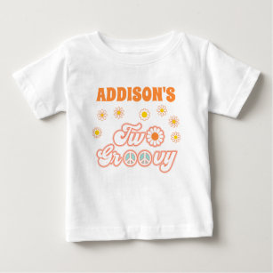 Pink Yellow Blue Two Groovy Retro 2nd Birthday  Baby T-Shirt