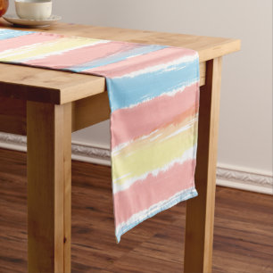 Pink Yellow Blue Watercolor Stripes Short Table Runner