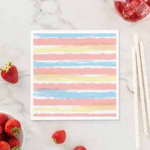 Pink Yellow Blue White Watercolor Stripes Napkin