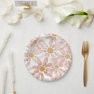 Pink Yellow Boho Daisies Garden Party Paper Plate