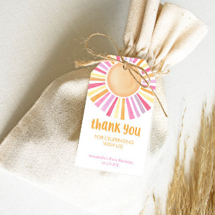 Pink yellow Boho sunshine sun birthday party Gift Tags