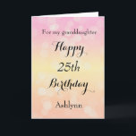 Pink Yellow Bokeh 25th Birthday  Card<br><div class="desc">A beautiful bokeh 25th birthday card for daughter,  granddaughter,  niece,  etc. You will be able to easily personalize the front of the card with her name. The inside card message can also be personalized. This personalized 25th birthday card for her would make a wonderful keepsake.</div>