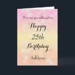 Pink Yellow Bokeh 25th Birthday  Card<br><div class="desc">A beautiful bokeh 25th birthday card for daughter,  granddaughter,  niece,  etc. You will be able to easily personalize the front of the card with her name. The inside card message can also be personalized. This personalized 25th birthday card for her would make a wonderful keepsake.</div>