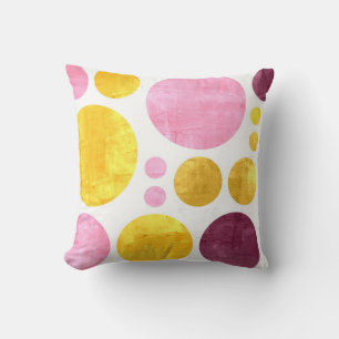 Pink Yellow Brown Polka Dots Abstract Painting Throw Pillow