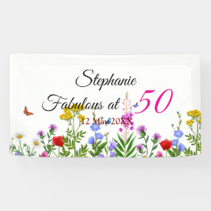 Pink Yellow Carnations on Blue Happy Birthday Banner