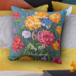 Pink Yellow Carnations on Blue Happy Birthday  Throw Pillow<br><div class="desc">Personalize Happy Birthday Pink Red and Yellow Carnations on a blue background – A beautiful pillow to memorialize a loved one’s birthday, that of someone in your family, or circle of friends. NOTE: The text field is fully customizable allowing you to make changes as desired, Simply click on the word...</div>