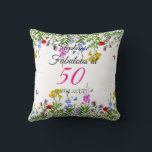 Pink Yellow Carnations on Blue Happy Birthday Throw Pillow<br><div class="desc">Pink Yellow Carnations on Blue Happy Birthday</div>
