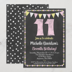 Pink Yellow Chalkboard Invitation 11e anniversaire