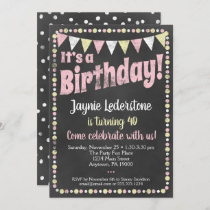 Pink Yellow Chalkboard Invitation d'anniversaire