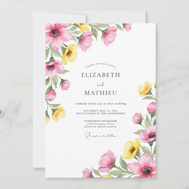 Pink Yellow Charming Spring Wedding Invitation (Front)