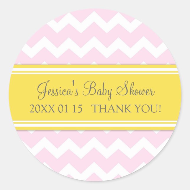 Pink Yellow Chevron Baby Shower Favour Stickers (Front)