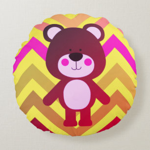 Pink & Yellow Chevron Teddy Bear Throw Pillow