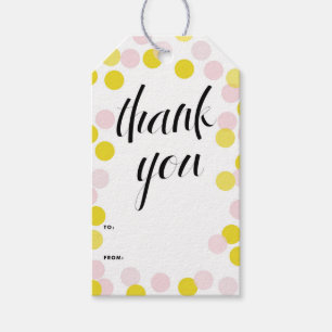Pink & Yellow Confetti Polka Dots Thank You Gift Tags