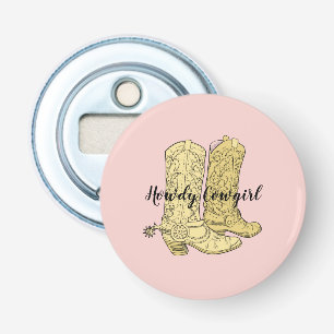 Pink Yellow Cowgirl Boots Bottle Opener