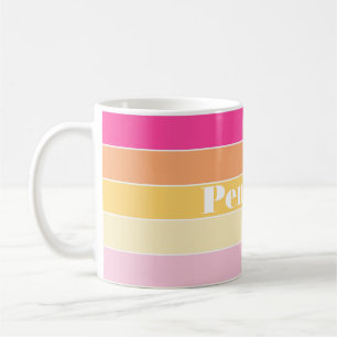 Pink Yellow Custom Summer Colour Block Stripes Coffee Mug