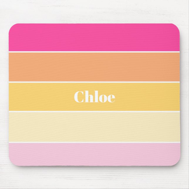 Pink Yellow Custom Summer Colour Block Stripes Mouse Pad (Front)