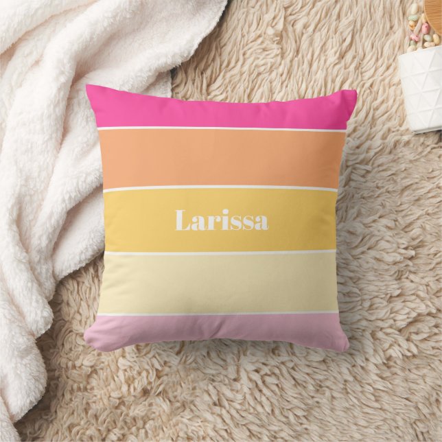 Pink Yellow Custom Summer Colour Block Stripes Throw Pillow (Blanket)