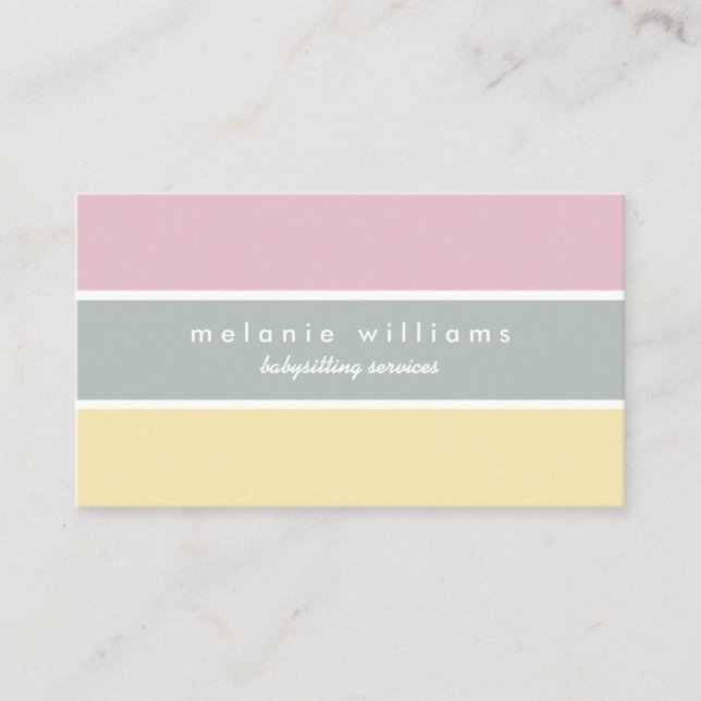 Pink yellow cute minimal feminine babysitting card (Front)