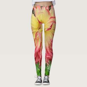 Pink & Yellow Dahlia Leggings