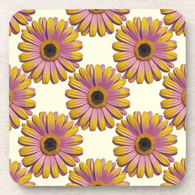 Pink Yellow Daisies Coaster Set (Front)