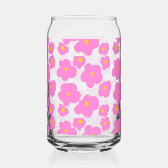 Pink yellow daisy flower modern elegant pattern  can glass (Front)