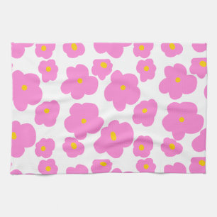 Pink yellow daisy flower modern elegant pattern kitchen towel