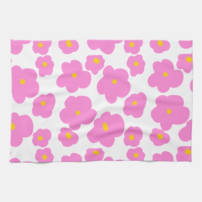 Pink yellow daisy flower modern elegant pattern  kitchen towel (Horizontal)