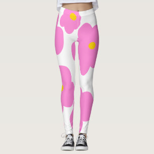 Pink yellow daisy flower modern elegant pattern leggings