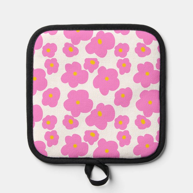 Pink yellow daisy flower modern elegant pattern  pot holder (Front)