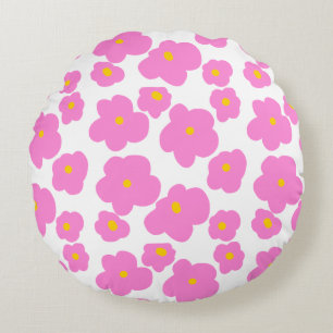 Pink yellow daisy flower modern elegant pattern round pillow