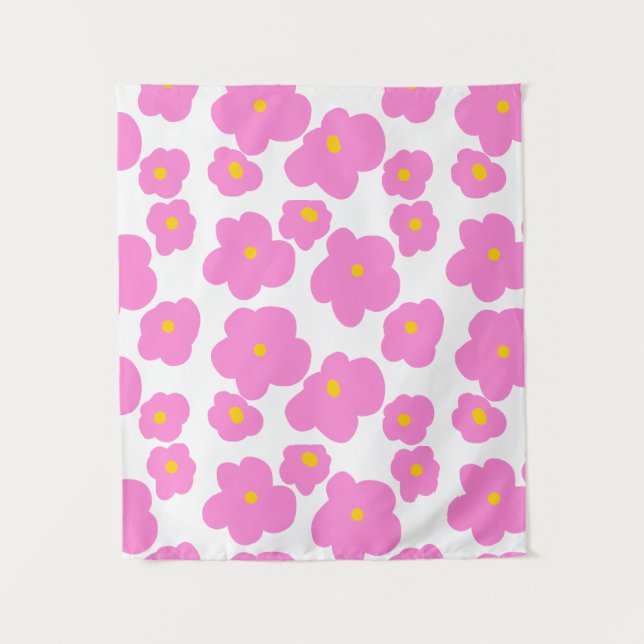 Pink yellow daisy flower modern elegant pattern  tapestry (Front)