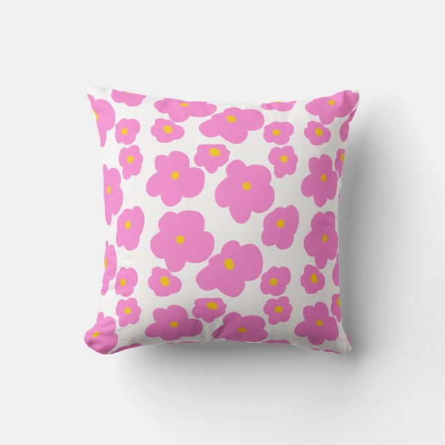 Pink yellow daisy flower modern elegant pattern  throw pillow (Front)