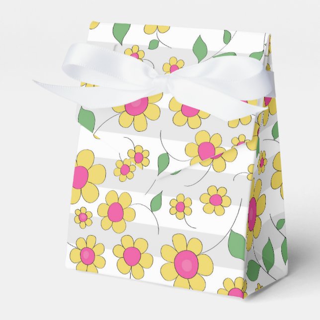 Pink yellow daisy flower spring kids doodles  favor box (Front Side)