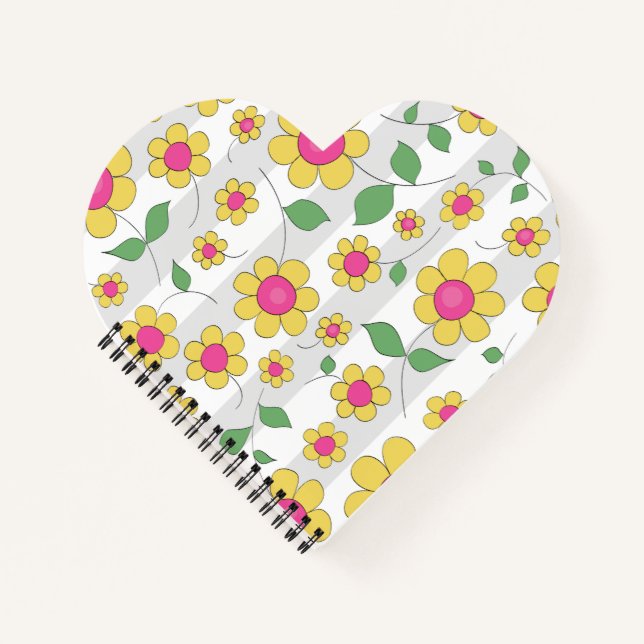Pink yellow daisy flower spring kids doodles  notebook (Front)