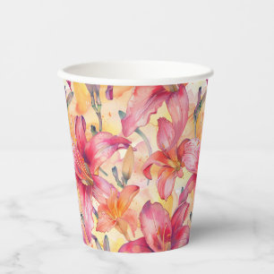 Pink Yellow Daylilies Paper Cups